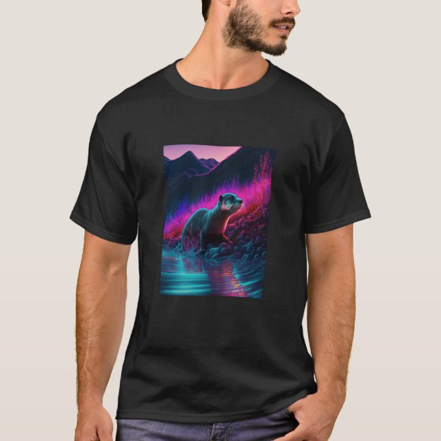 Camiseta Cool Sea Otter Synthwave Wandering Otter  3 (Frente)