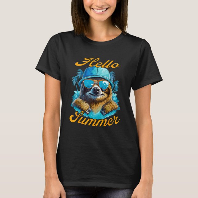 Camiseta Cool Sloth Hello Summer Vacation Beach Summer (Frente)