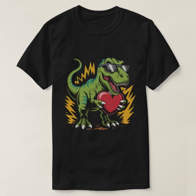 Camiseta Cool T-Rex Dinosaur Valentine's Day Heart Sunglass (Frente do Design)