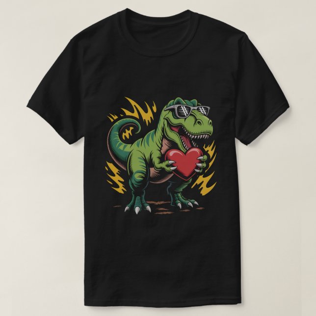 Camiseta Cool T-Rex Dinosaur Valentine's Day Heart Sunglass (Frente do Design)