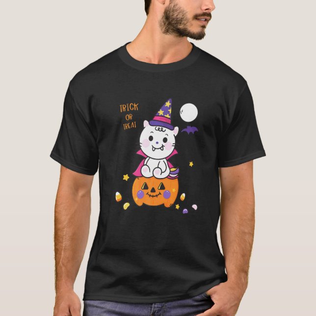 Camiseta Cool Trick Or Treat Funny Halloween Cat Witch Grap (Frente)