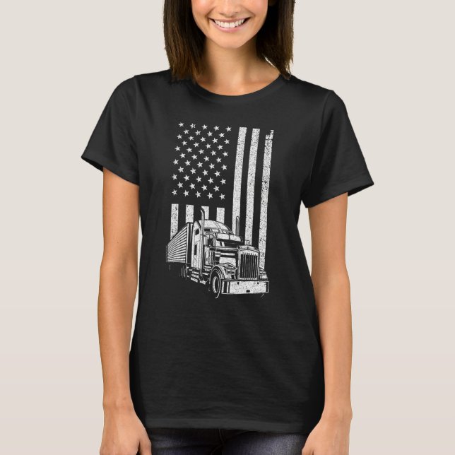 Camiseta Cool Trucker For Men Dad Semi Truck Driver US Flag (Frente)