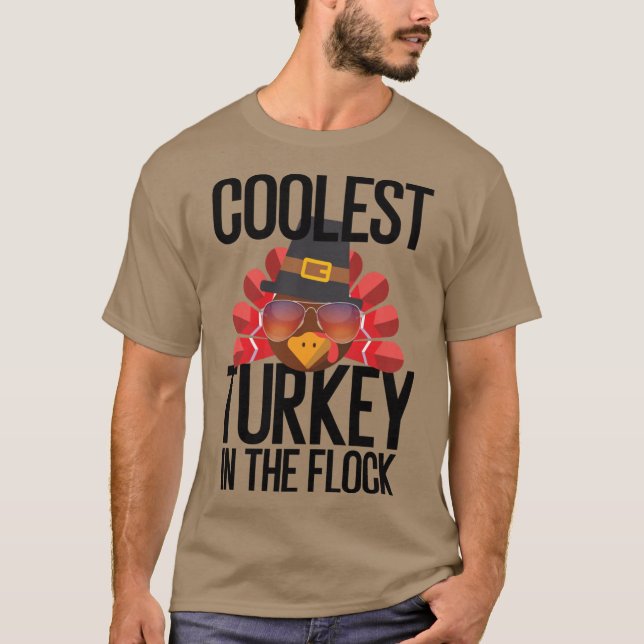 Camiseta Coolest Turkey In The Flock Thankgiving Novelty Sh (Frente)