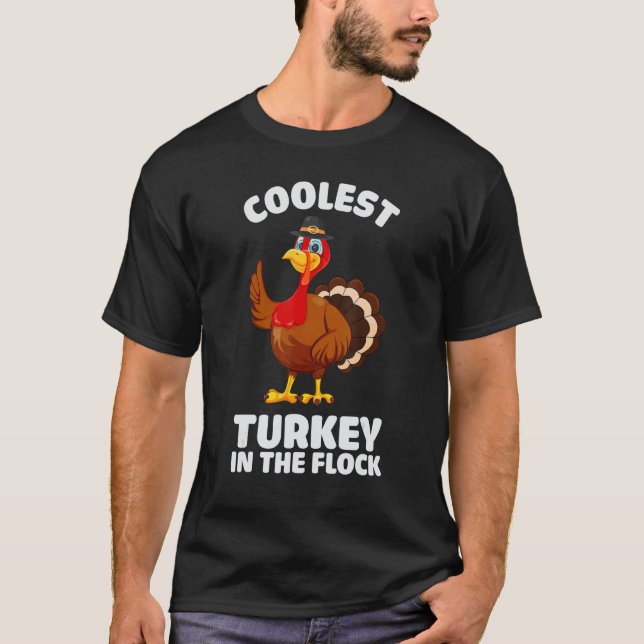 Camiseta Coolest Turkey in The Flock Thanksgiving Turkey Tr (Frente)