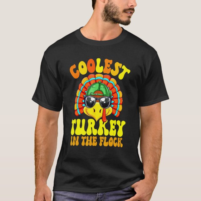 Camiseta Coolest Turkey In The Flock Toddler Boys Thanksgiv (Frente)