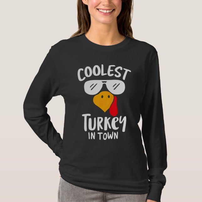 Camiseta Coolest Turkey in Town Boys Thanksgiving Funny Aut (Frente)