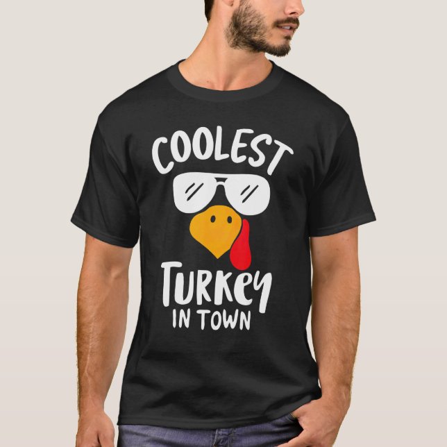 Camiseta Coolest Turkey in Town Boys Thanksgiving Funny Aut (Frente)