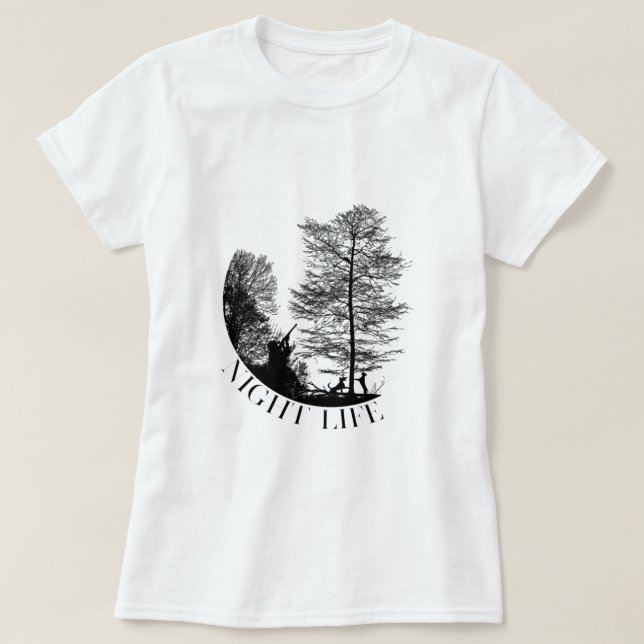 Camiseta Coon Hunting Night Life - Cachorro Caçador de Racc (Frente do Design)