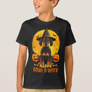 Camiseta Coonhound Preto e Castanho Halloween Uivo de Cacho