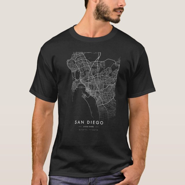 Camiseta Coordenadas da Cidade do Céu da Cidade de San Dieg (Frente)