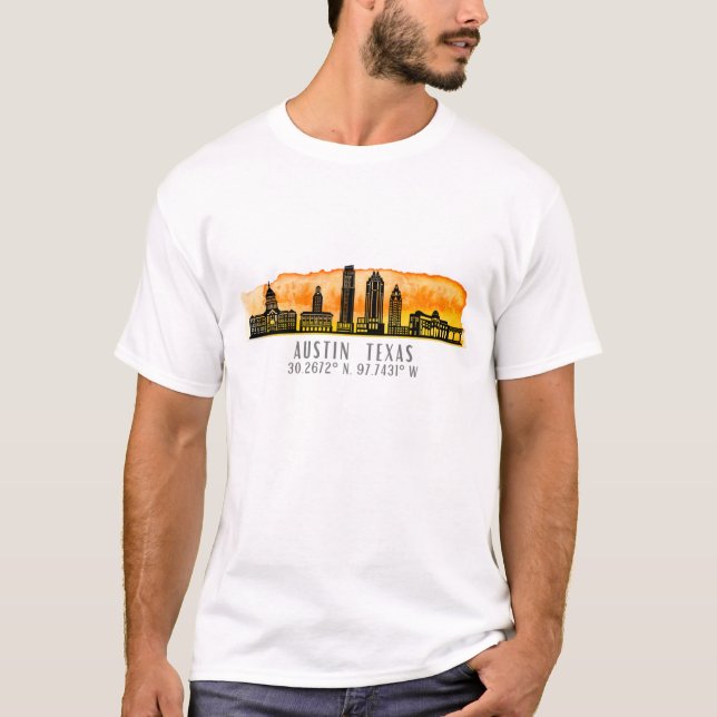 Camiseta Coordenadas de Mapa do Skyline Austin (Frente)