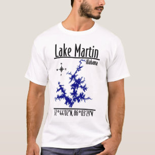 Camiseta Coordenadas do Mapa Náutico Azul do Lago Martin Al