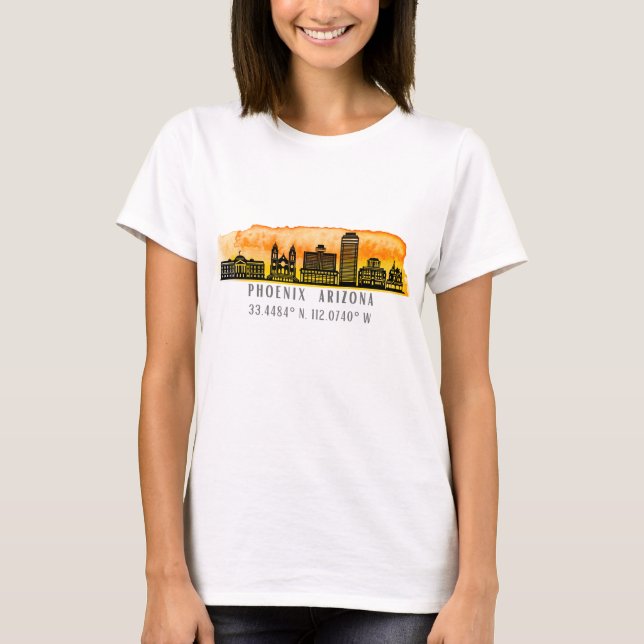 Camiseta Coordenadas do Mapa Skyline Phoenix (Frente)