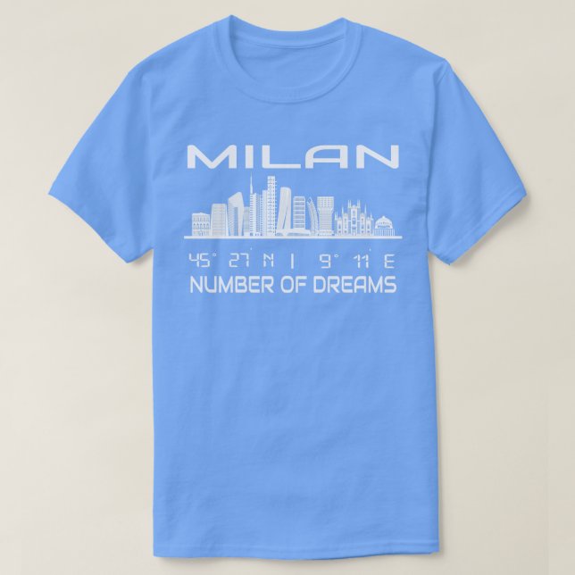 Camiseta Coordenadas GPS Cidade Milão Skyline Dream City 2 (Frente do Design)