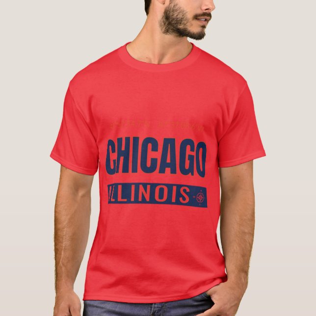 Camiseta Coordenadas GPS de Chicago Chi-Town Cidade do Vent (Frente)