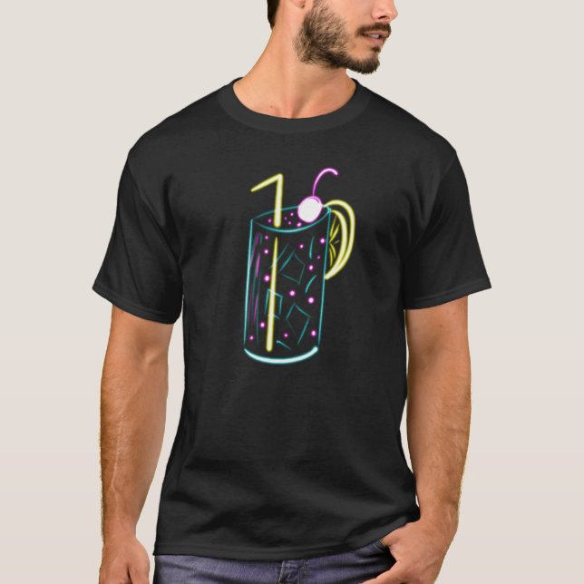 Camiseta Copo De Bebida Coquetel Neon Mixologist Bar  (Frente)