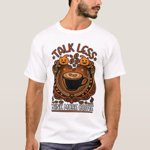 Camiseta Copo de Café Fale Menos Beba Mais Halloween Abóbor