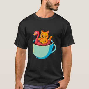 Camiseta Copo de Café Flamingo Flutuante de Gato Divertido
