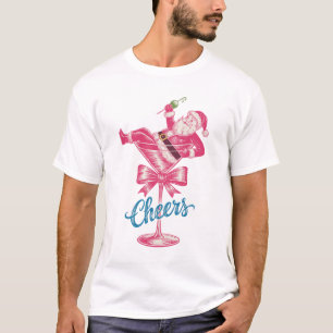 Camiseta Copo de Coquetel de Natal Papai Noel Brinde Vintag