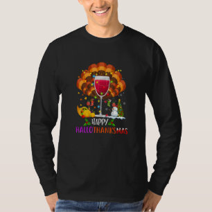 Camiseta Copo de Vinho Dia de Ação de Graças Vinho Feliz Ha