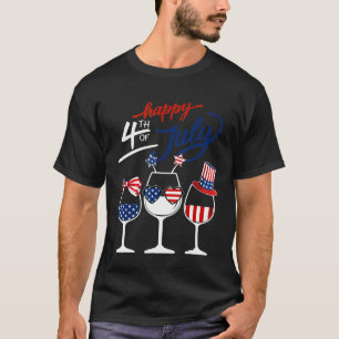 Camiseta Copo de Vinho Vermelho Branco Azul Bandeira dos EU