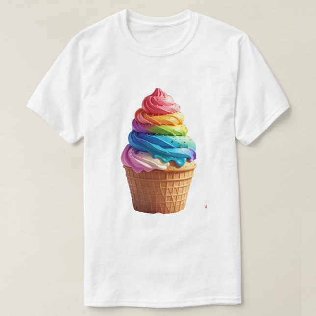 Camiseta Copo de Waffle de Sorvete de Redemoinho de Arco-Ír (Frente do Design)