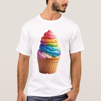 Camiseta Copo de Waffle de Sorvete de Redemoinho de Arco-Ír