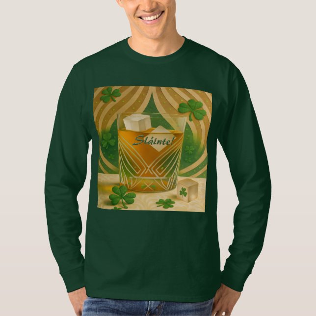 Camiseta Copo para Uísque Irlandês Shamrocks "Sláinte!" (Frente)