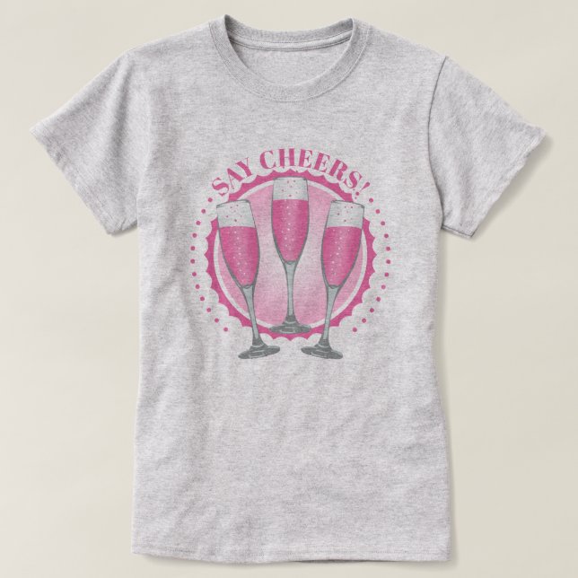 Camiseta Copos de Champanhe Rosado Mimosa (Frente do Design)