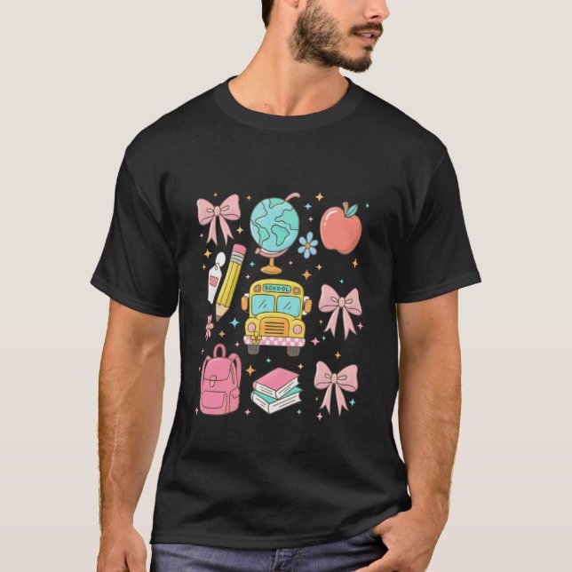 Camiseta Coquete de Volta às Aulas Lápis de Laço Ônibus Pro (Frente)