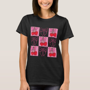 Camiseta Coquete Xadrez Rosa Laço E Cerejas Vermelhas Valen