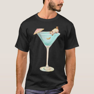 Camiseta Coquetel de Verão Kawaii, Gato brincando com peixi