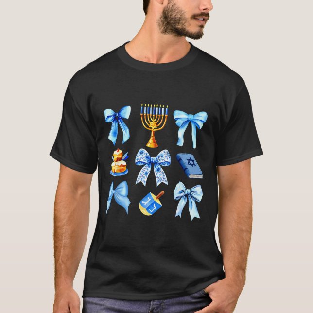 Camiseta Coquette Bow Jewish Holiday Chanukah Hanukkah Meno (Frente)