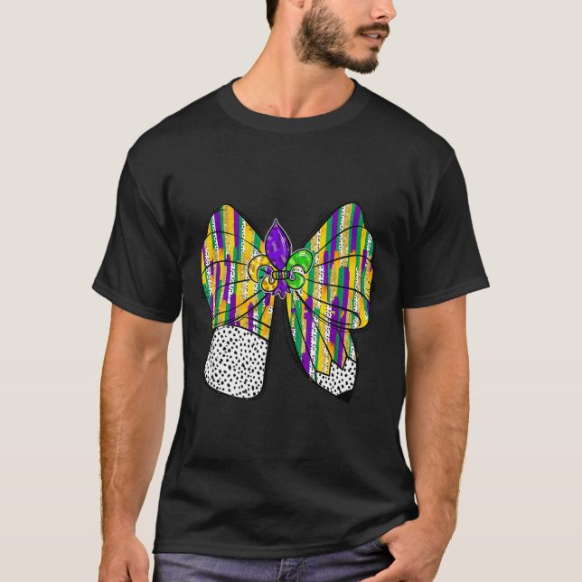Camiseta Coquette Bow Pencil Mardi Gras Fleur-de-lis Teache (Frente)