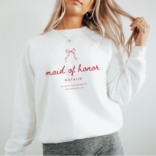 Camiseta Coquette Bow Script Maid of Honor Bachelorette (Criador carregado)