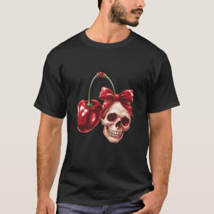 Camiseta Coquette Cherry e Arco Skull Kawaii Cherry Aesthe