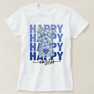 Camiseta Coquette de Coelho da Páscoa Azul Floral