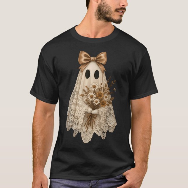 Camiseta Coquette Ghost Halloween Flower Ghost Spooky Lace (Frente)