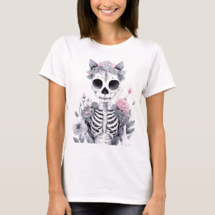 Camiseta Coquette Gótica Pastel Esqueleto Floral