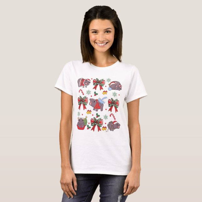Camiseta Coquette Moo Deng E Árvore De Natal (Frente Completa)