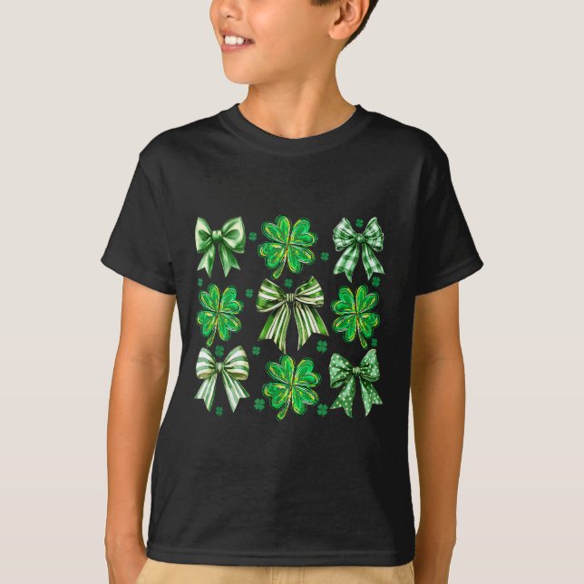 Camiseta Coquette Patrick's Day Bow,shamrock Lucky Bow Funn (Frente)