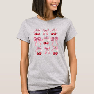 Camiseta Coquette Pink Bows and Cherries Watercolor Aesthet