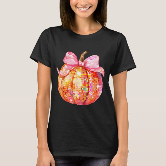 Camiseta Coquette Pumpkin Bow Disco Ball Cute Girly Hallowe (Frente)