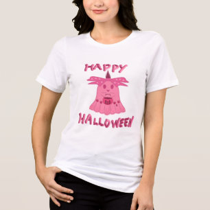 Camiseta Coquette Rosa Fantasma Feliz Halloween Arte Digita
