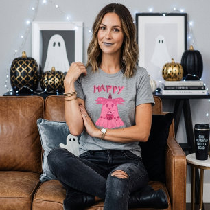 Camiseta Coquette Rosa Fantasma Feliz Halloween Arte Digita