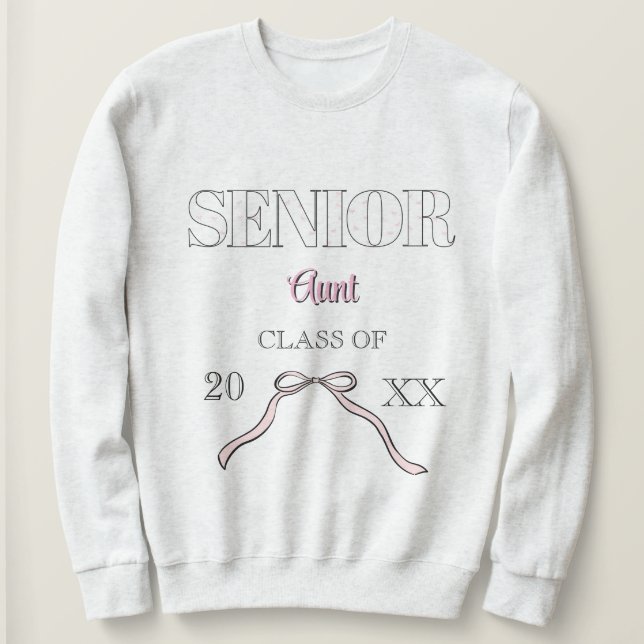 Camiseta Coquette Senior Aunt Graduate Custom Pink Bow  (Frente do Design)