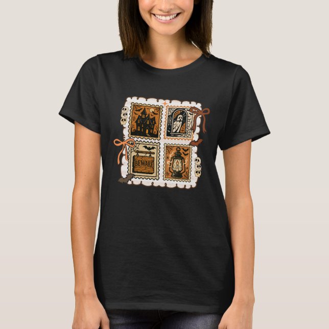 Camiseta Coquette Vintage Halloween Stamps (Frente)