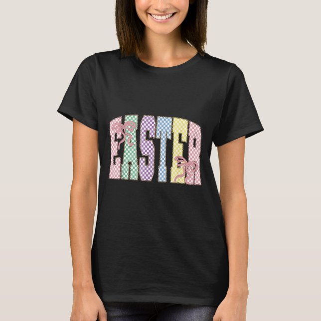 Camiseta Coquette Xadrez Dia de Páscoa Primavera Páscoa Pas (Frente)