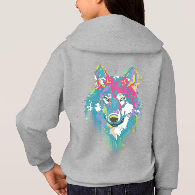 Camiseta Cor Azul Neon Aquarela Brilhante Folha Lobo (Verso)