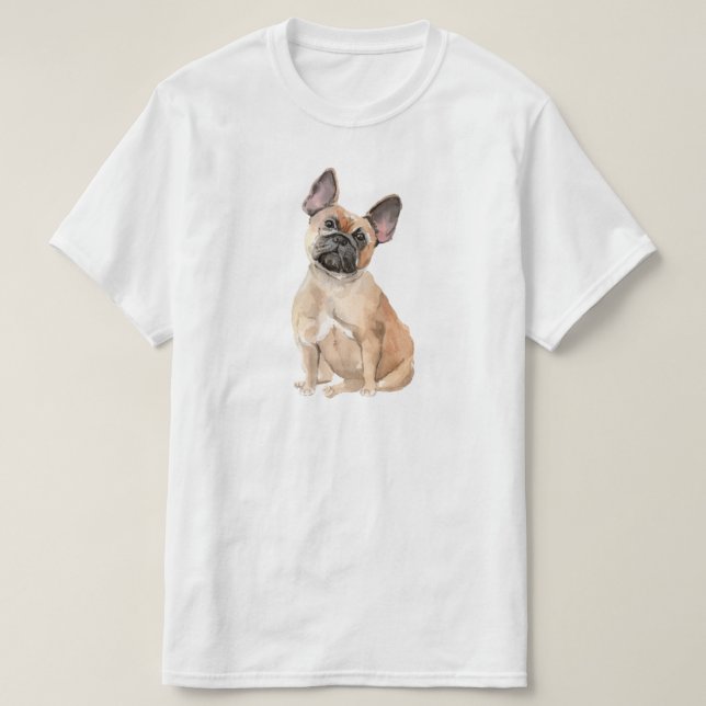 Camiseta Cor bege-branca - Buldogue francês (Frente do Design)